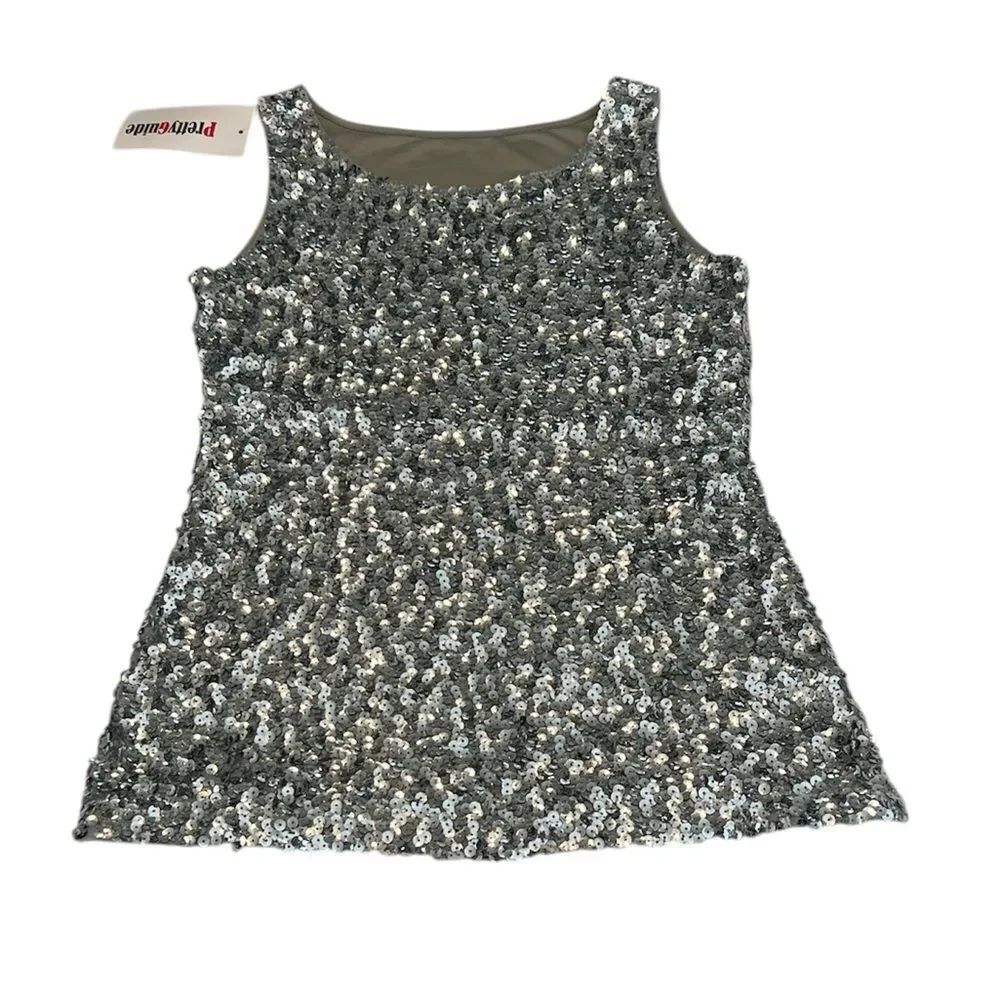 NWT Pretty Guide size large silver sequin tank top perfect to dress up or down